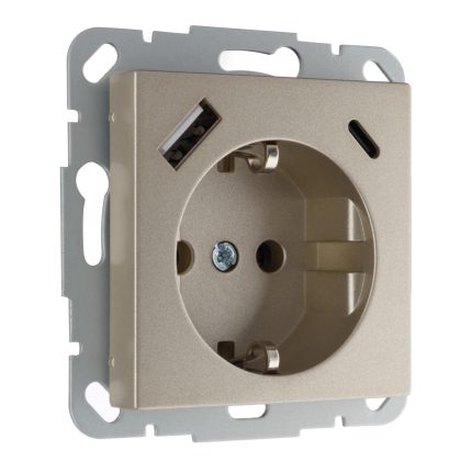 Встраиваемая розетка с USB (A+C) 3.4А шампань LIREGUS EPSILON IUK-3-01.E/Ch