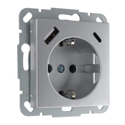 Встраиваемая розетка с USB (A+C) 3.4А алюминий LIREGUS EPSILON IUK-3-01.E/Mt