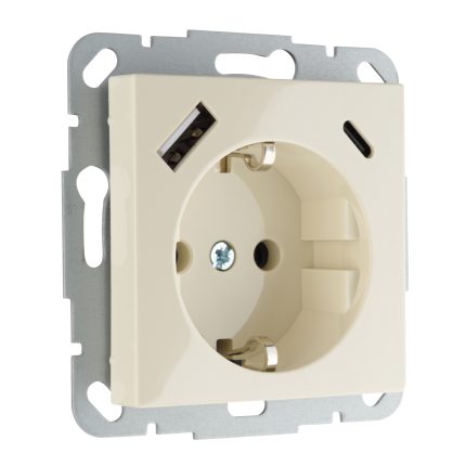 Встраиваемая розетка с USB (A+C) 3.4А слоновая кость LIREGUS EPSILON IUK-3-01.E/S