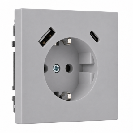 Розетка с USB 16А (A+C) серая LIREGUS MODERN IUK-3-01.M/GC31