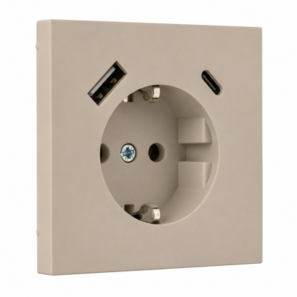 Розетка с USB 16А (A+C) кремовая матовая LIREGUS MODERN IUK-3-01.M/ONC